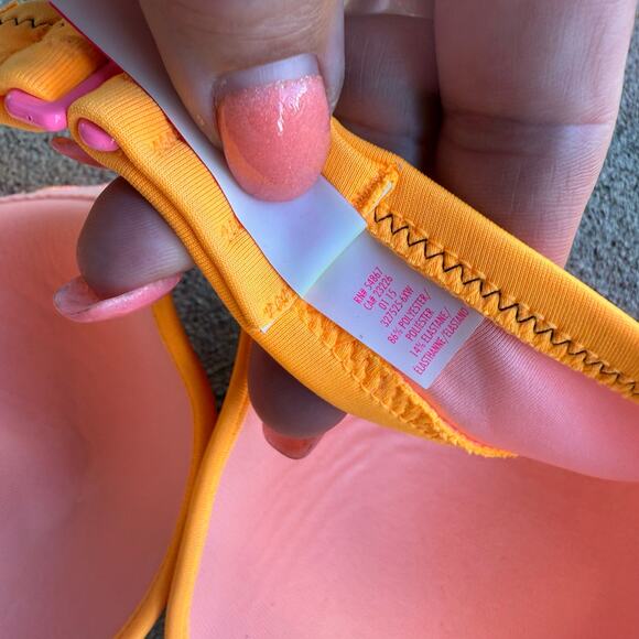 Victoria's Secret 34DD The Flirt Bandeau Bikini Coral Pink Orange Color Block - Picture 4 of 5